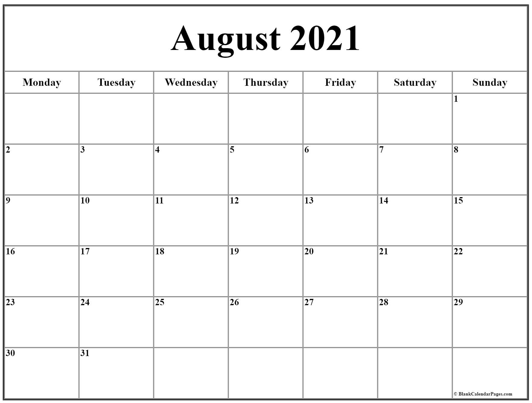 august 2021 monday calendar | monday to sunday