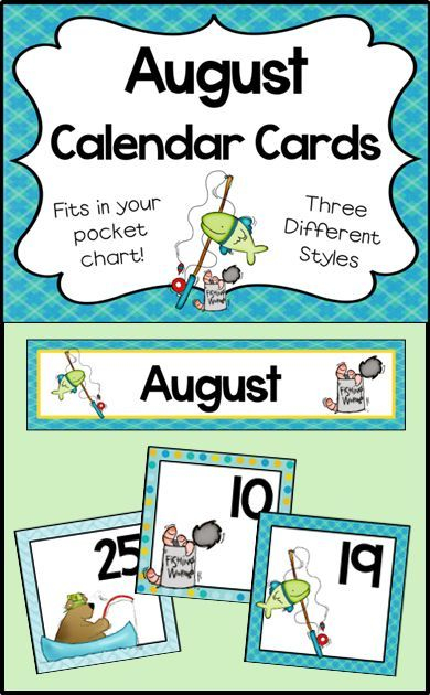 August Calendar Numbers Monthly Calendar Cards Set