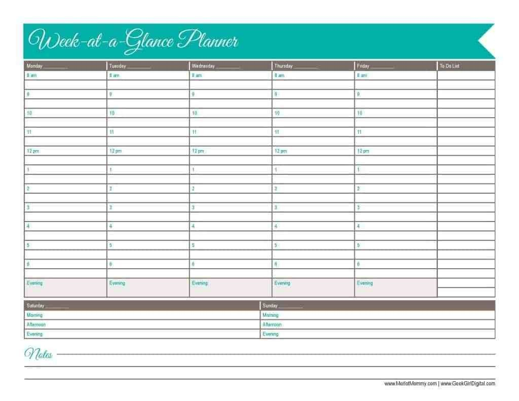 Awesome Week At A Glance Printable Calendar | Free