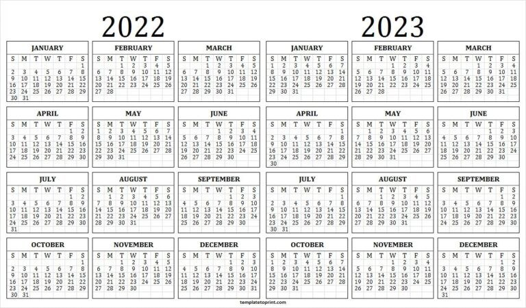 Blank 2022 2023 Calendar Printable Free | Yearly Calendar