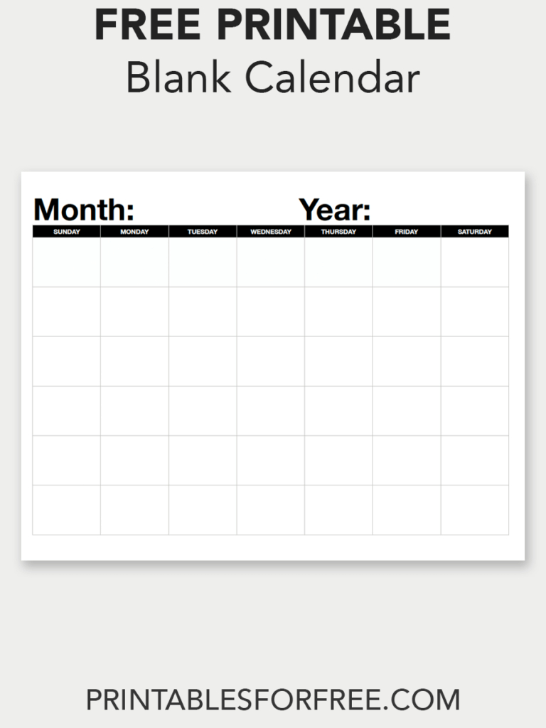Blank Calendar (monthly Sunday Start) Printables For