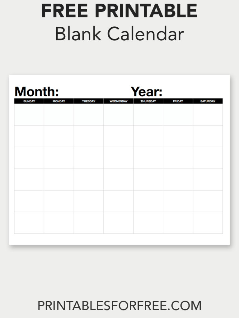 blank calendar (monthly sunday start) printables for