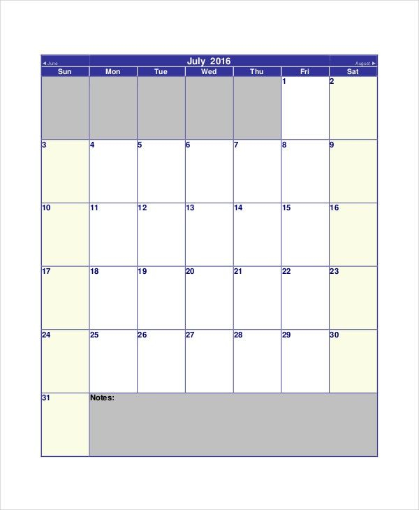 Blank Calendar Template 11 Free Word, Excel, Pdf