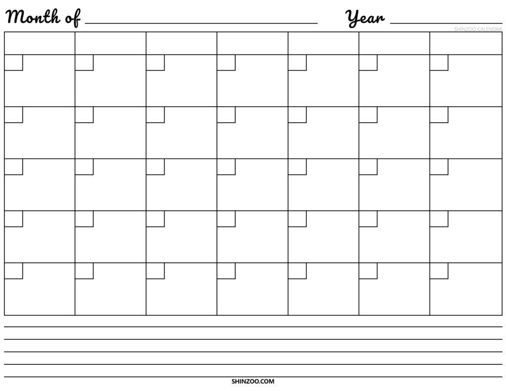 Blank Calendar Template 2019 Printable Shinzoo