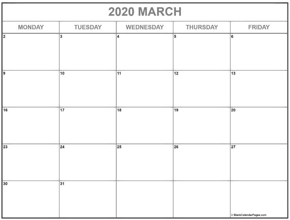 Blank Calendar Template Monday Through Friday Calendarso