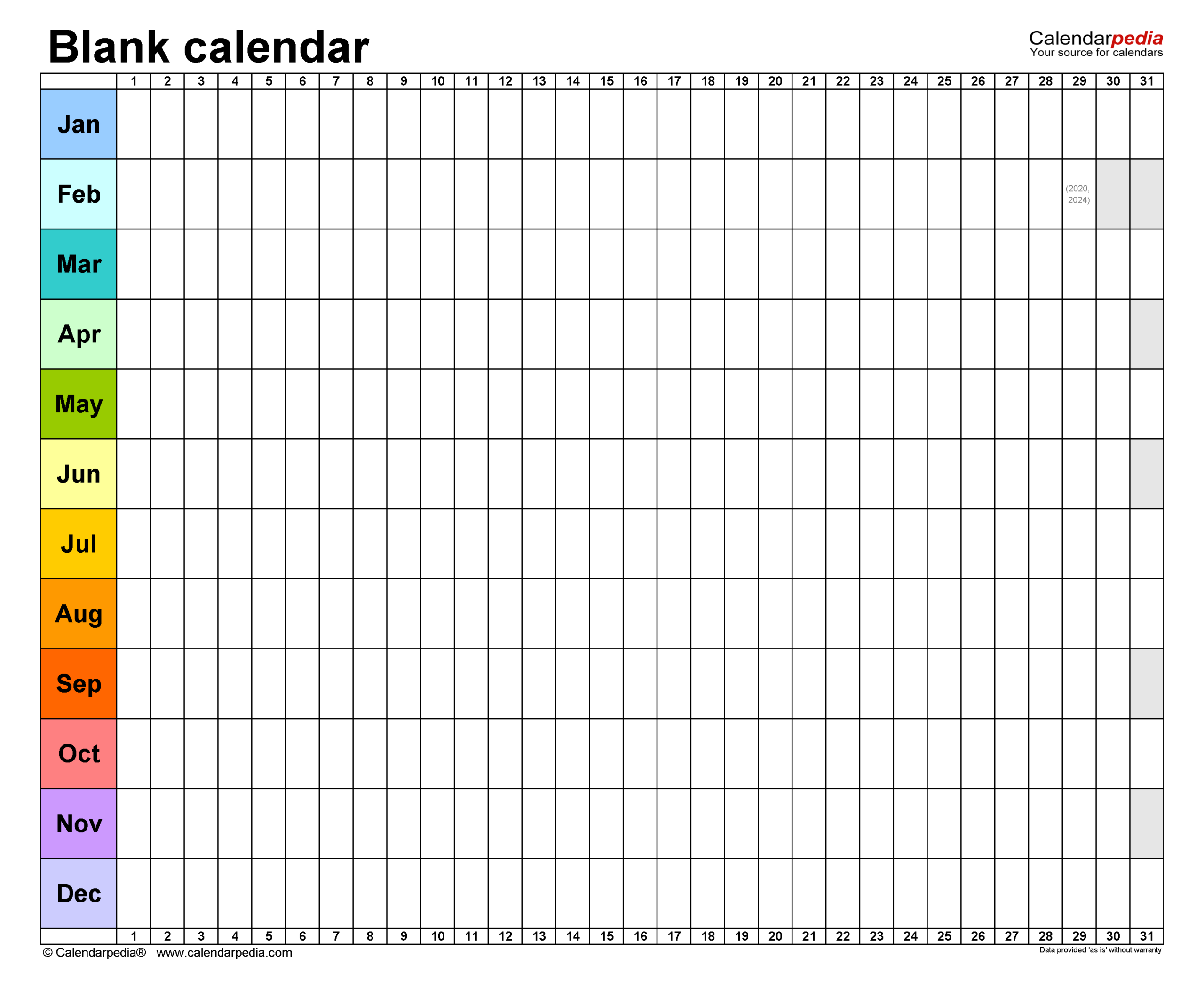 Blank Calendars Free Printable Pdf Templates