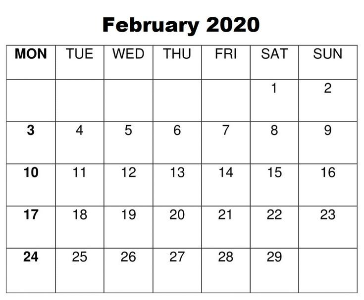 Blank February 2020 Calendar | Calendar Word, Calendar