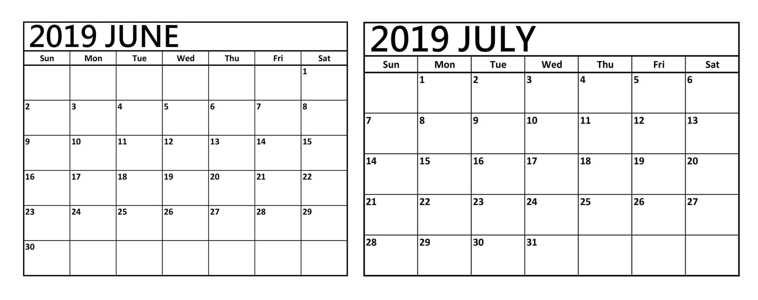 blank june july 2019 calendar printable template | magic