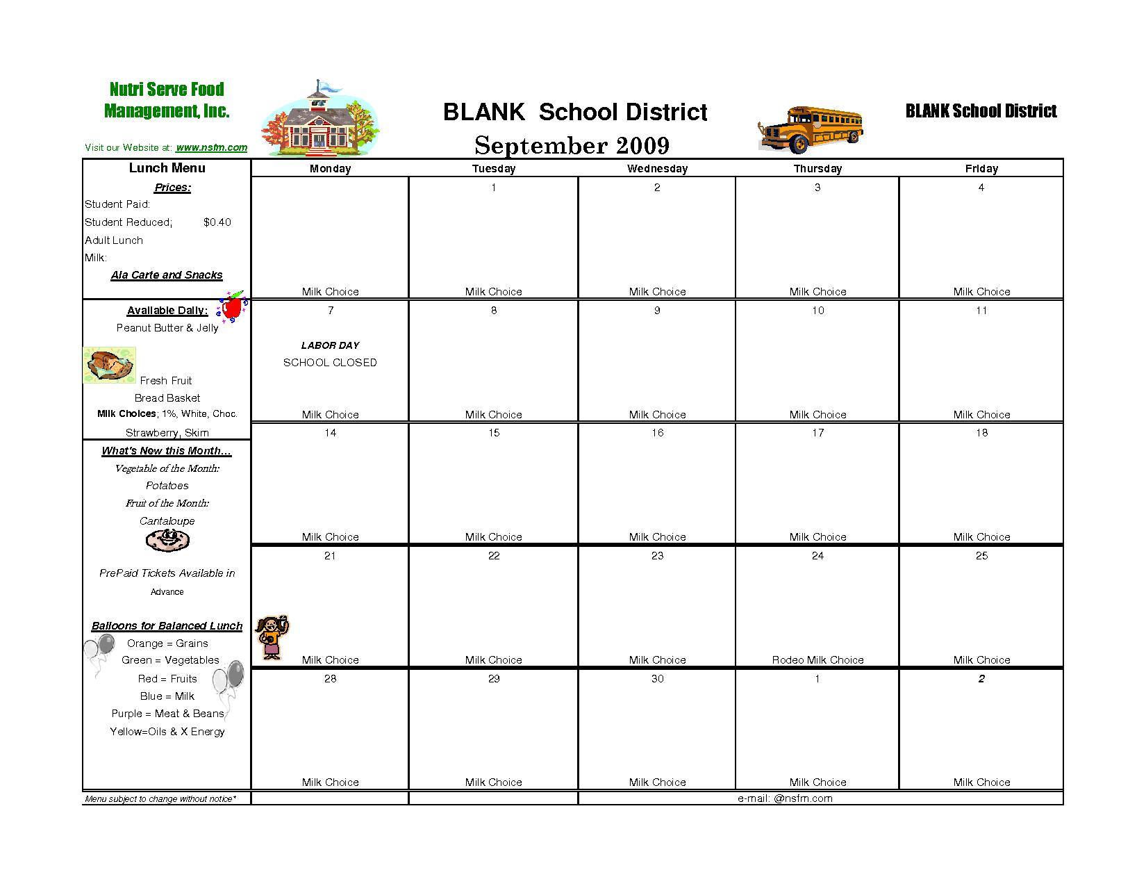 Blank School Lunch Menu Templates | Free Printable Menu