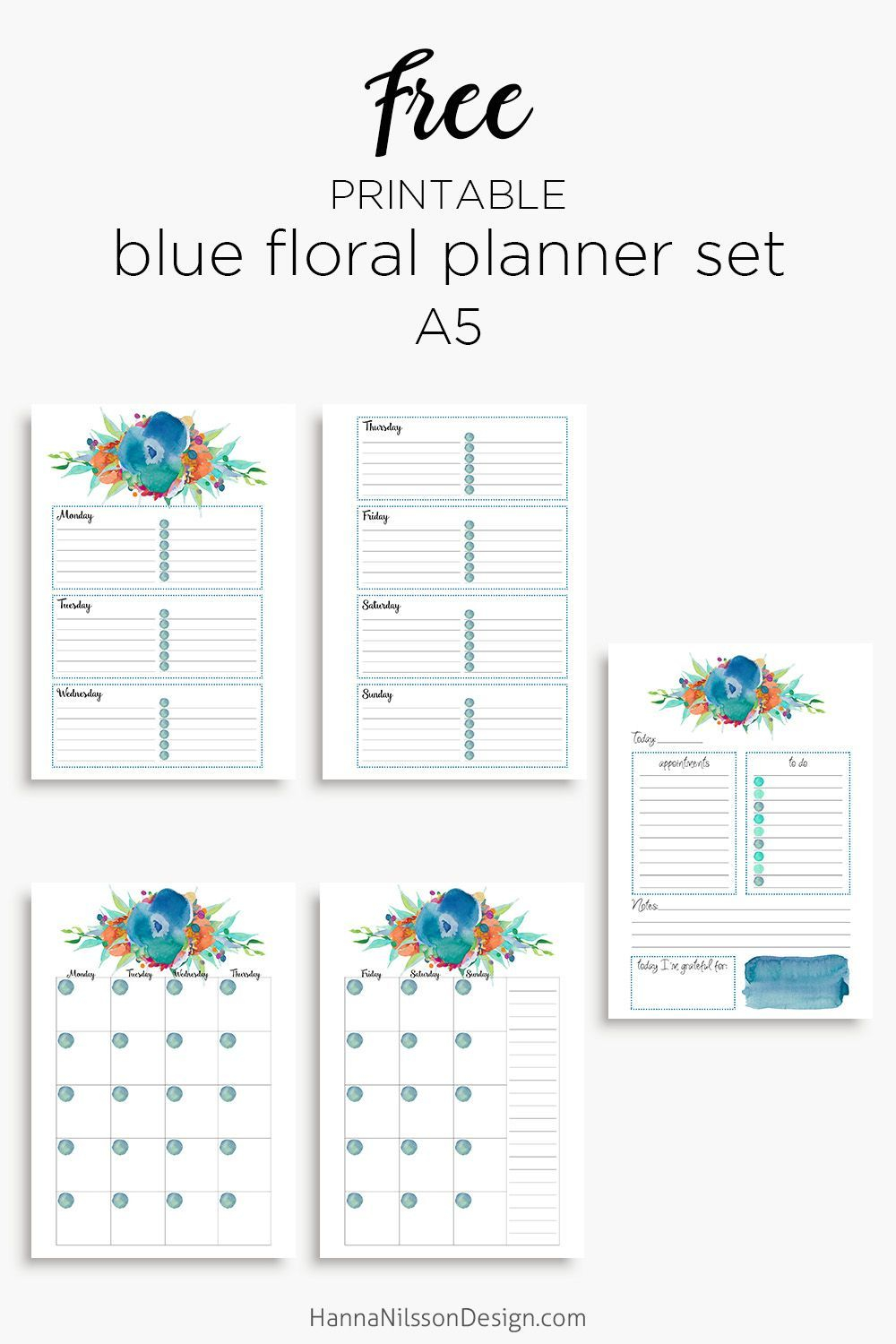 blue floral planner calendar inserts | a5 and personal