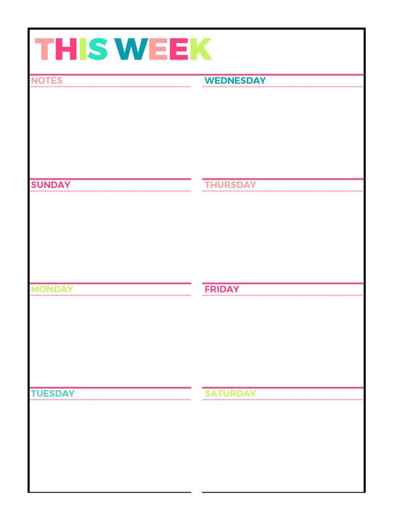bright weekly planner printable week on 1 page | etsy