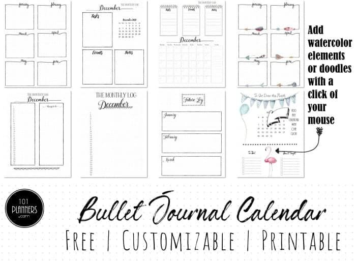 Bullet Journal Calendar | Free Customizable Printable