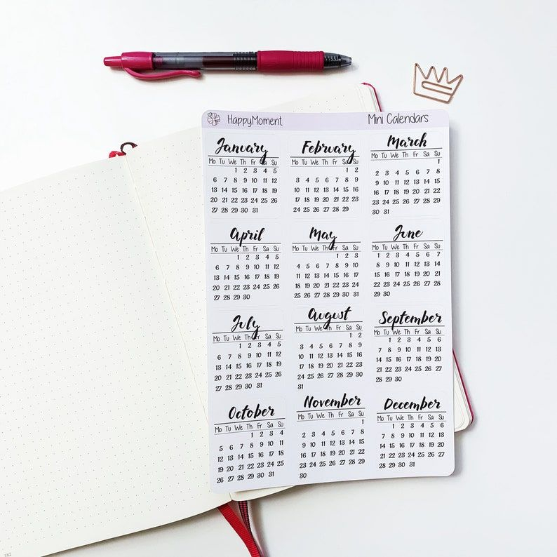 Bullet Journal Mini Calendar 2021 Printable : Free Full