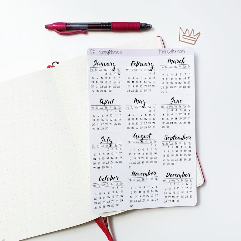 Bullet Journal Mini Calendar 2021 Printable : Free Full