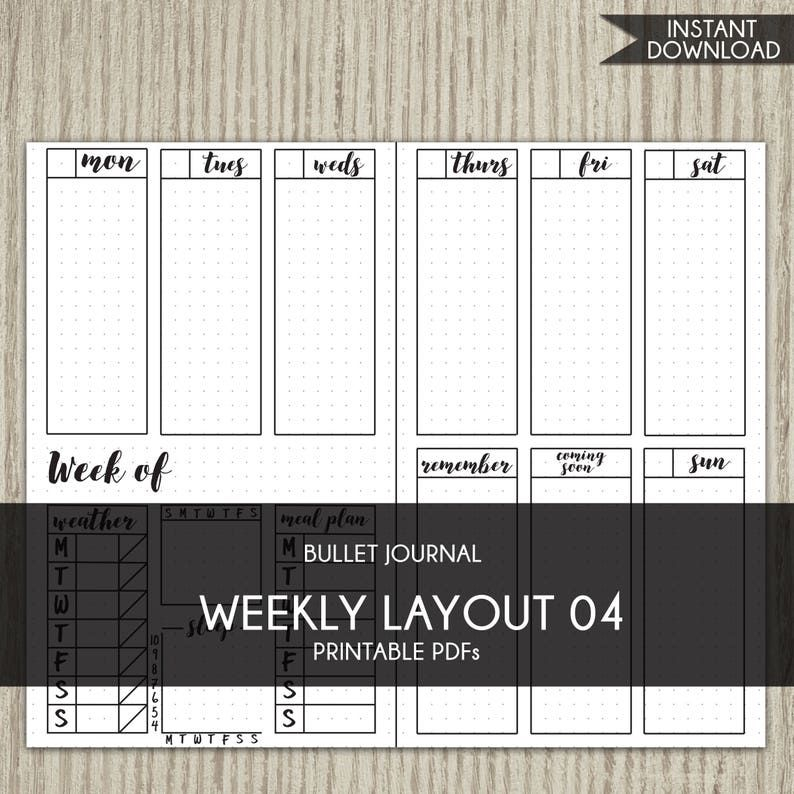 Bullet Journal Template Printable Planner Weekly Layout