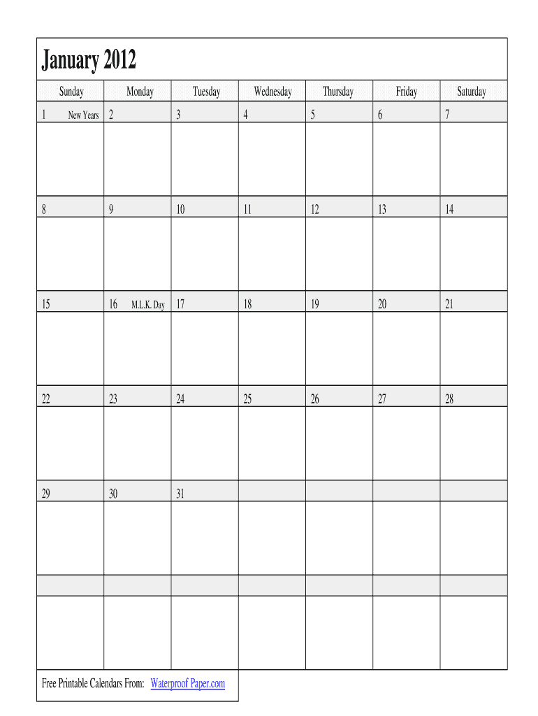 Calendar 2012 Fill Online, Printable, Fillable, Blank
