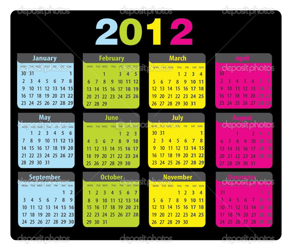 Calendar 2012 Monday Sunday — Stock Vector © Elly L #7533736