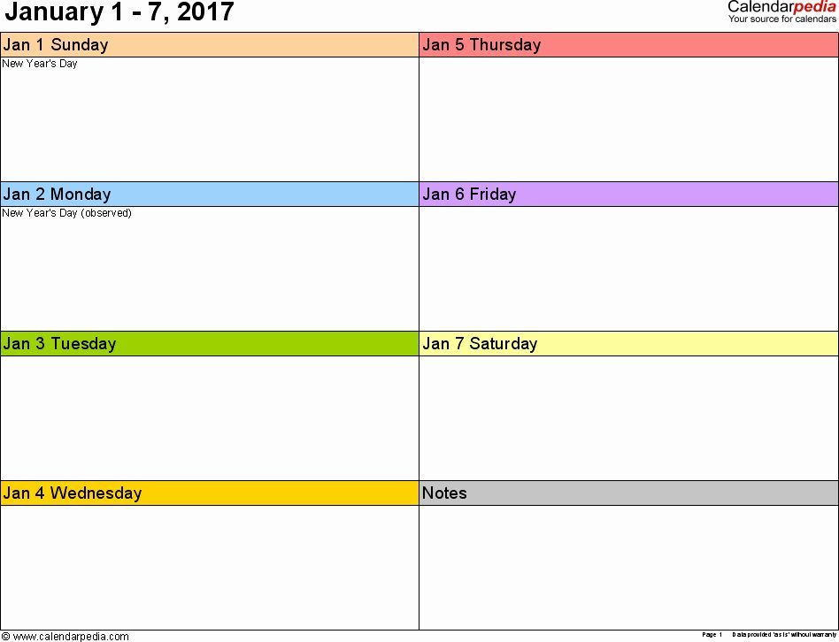 Calendar 2017 Template Pdf Lovely Weekly Calendars 2017