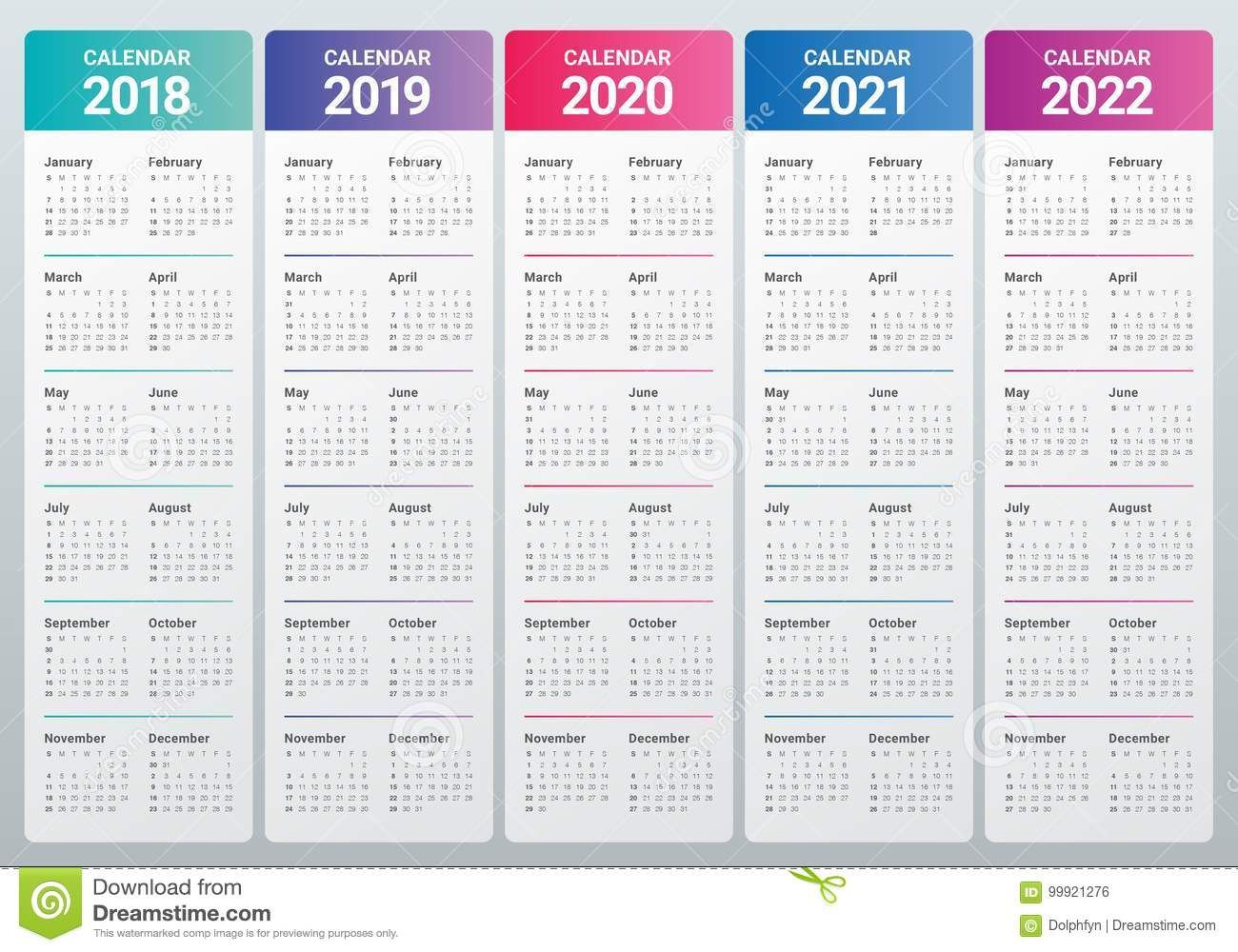 Calendar 2018 2021 Royalty Free Stock Image