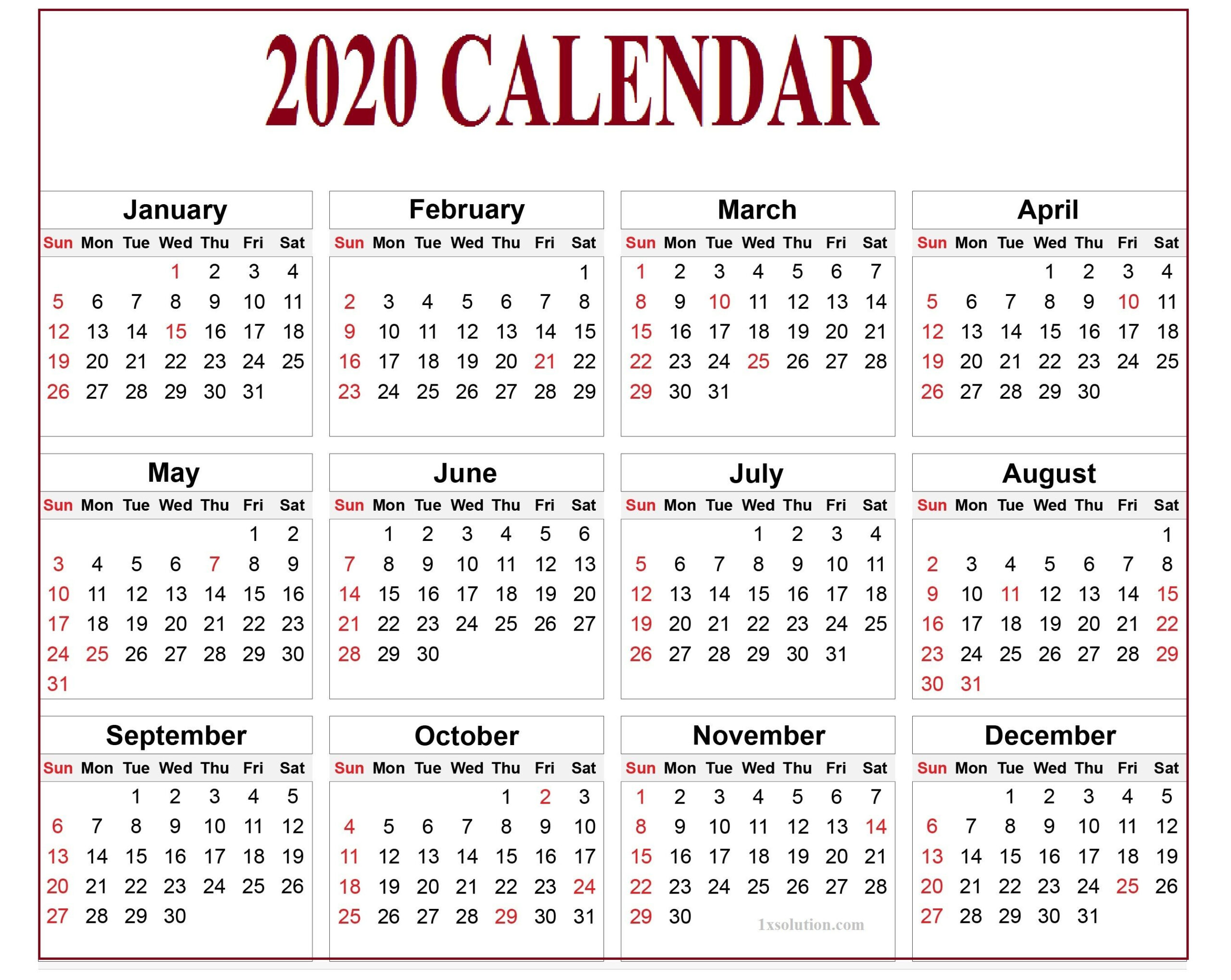 Calendar 2020 Pdf For Mark Your Daily Class | | Calendar