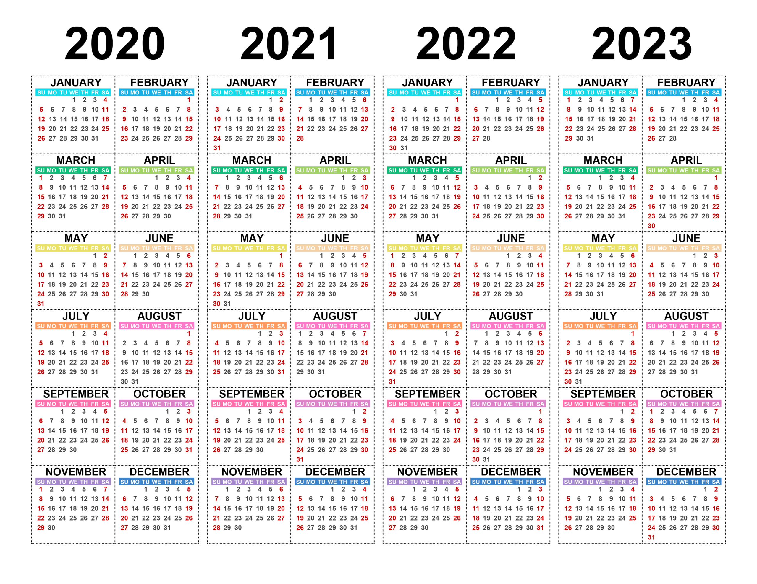Calendar For 2020, 2021, 2022, 2023 Free Calendar Su