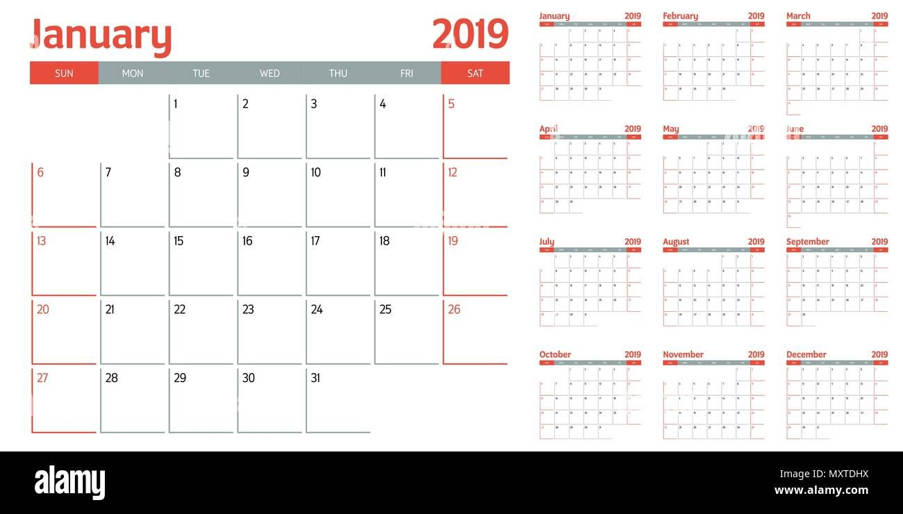 calendar planner 2019 template vector illustration all 12