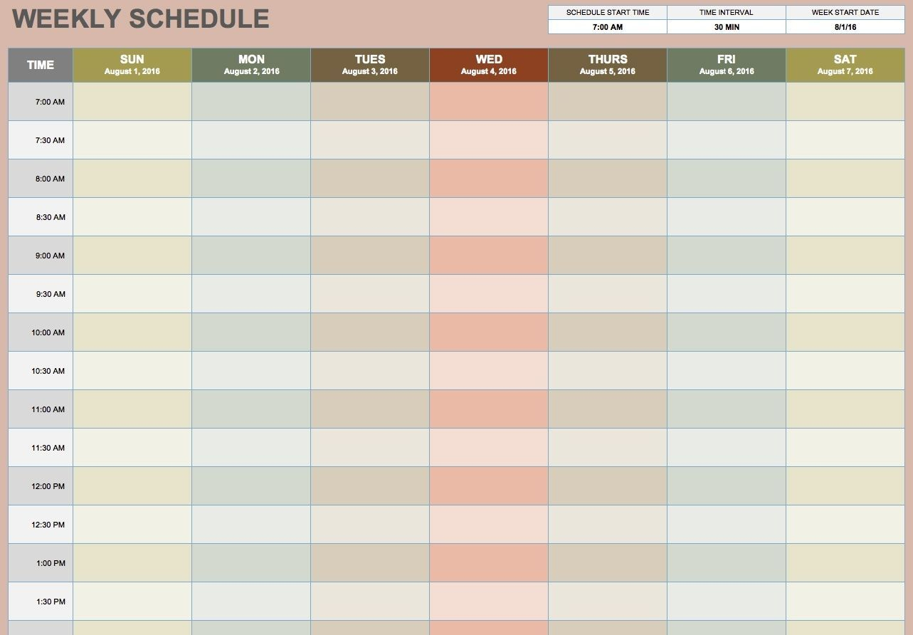 Calendar Template 15 Minute Increments | Calendar Template