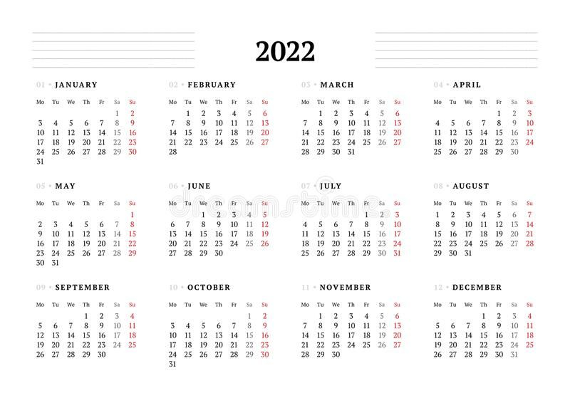 Calendar Template For 2022 Year Stationery Design Week