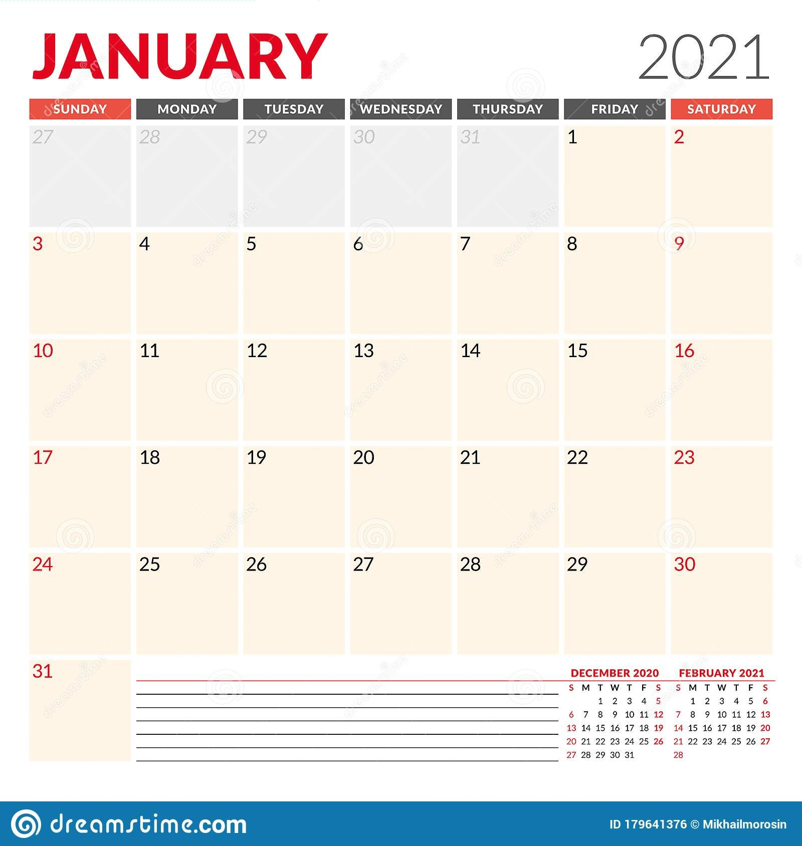 Calendar Template For January 2021 Business Monthly