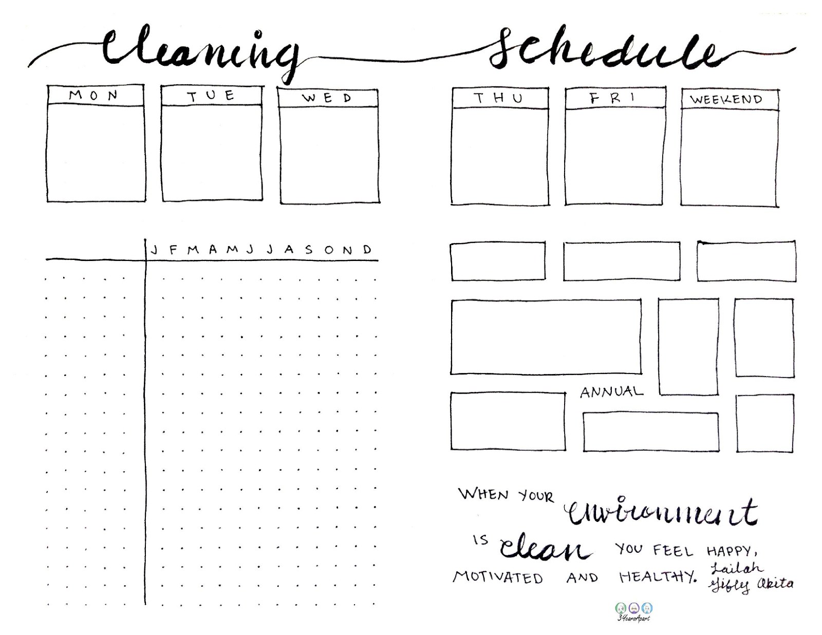 cleaning schedule a5 and half letter | printable bullet