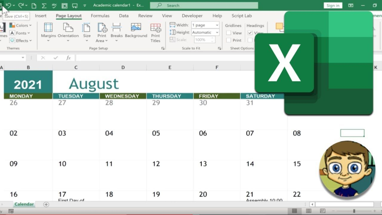 Creating A Calendar In Excel Youtube