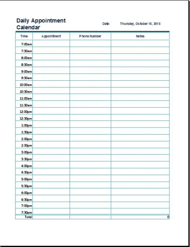 daily appointment calendar printable free | printable