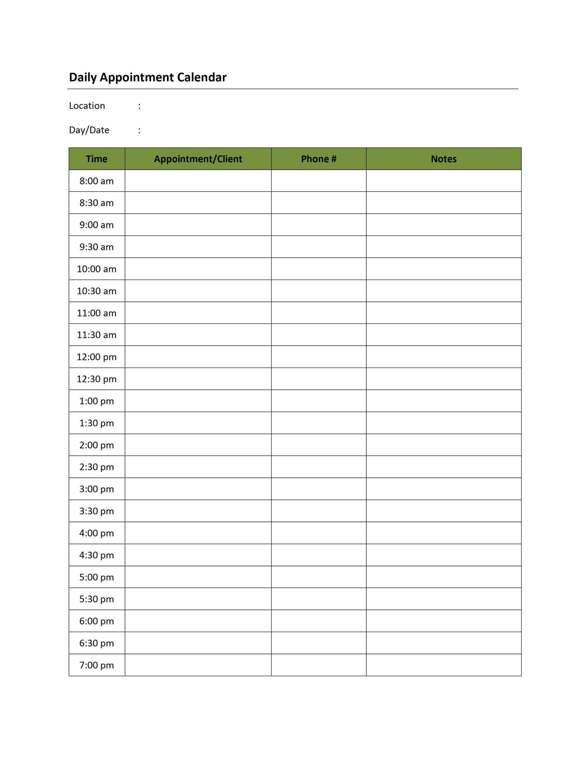 daily calendar template | daily schedule template