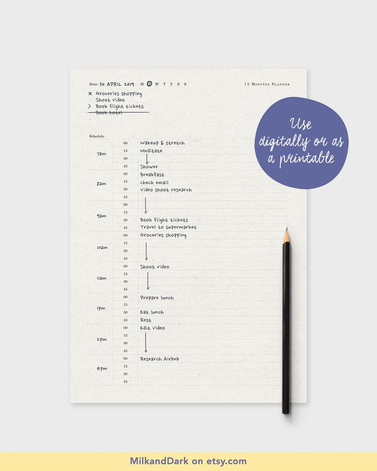 daily schedule planner printable 15 minutes tracker to do