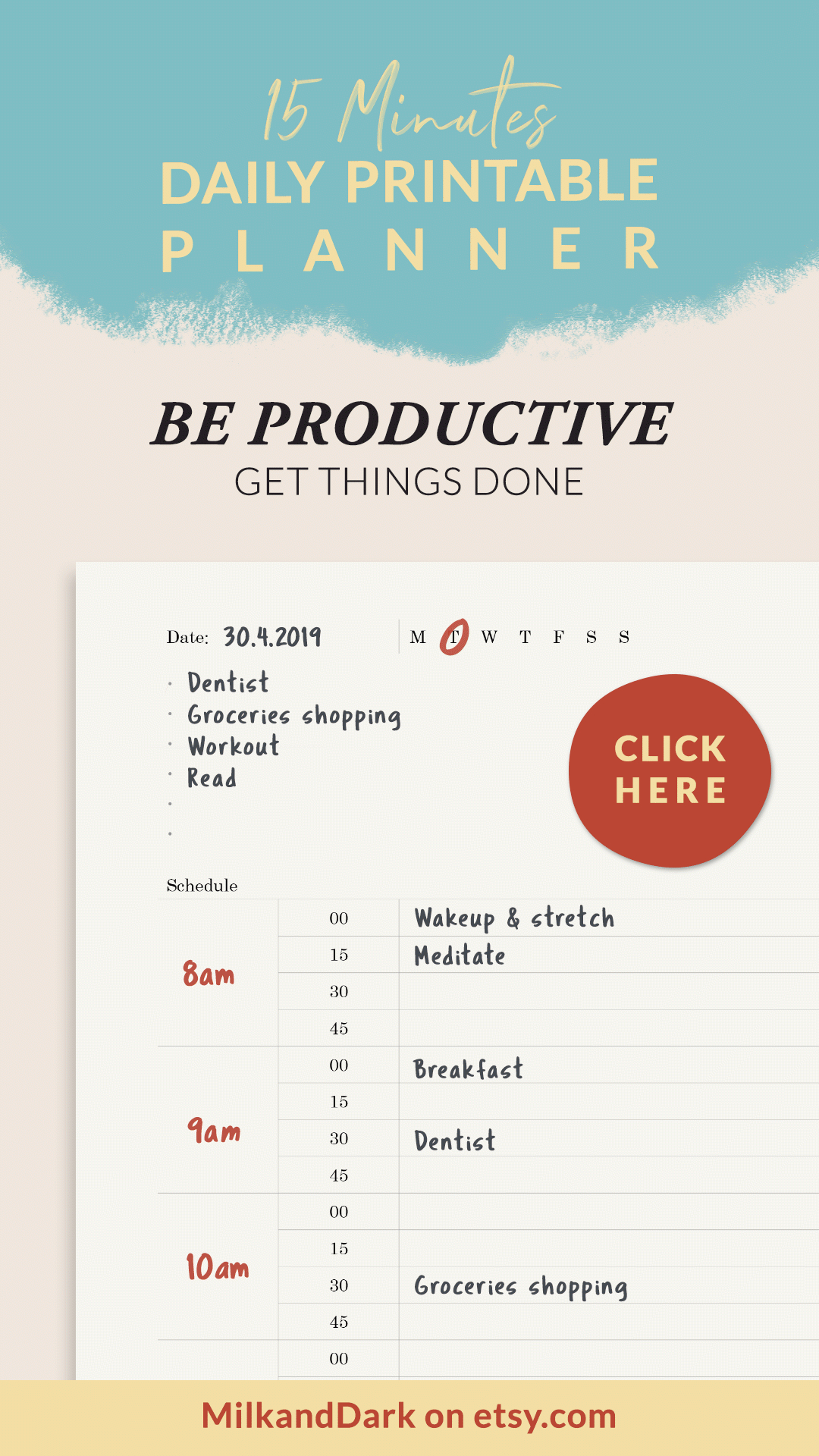 Daily Schedule Planner Printable 15 Minutes Tracker To Do