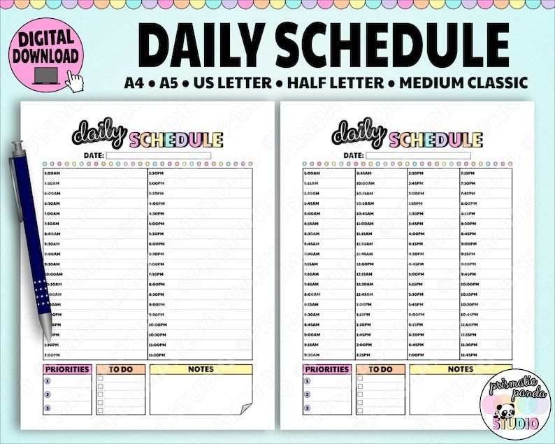 minute by minute daily schedule template