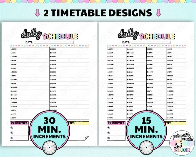 daily schedule printable 15 30 minute increment timetable