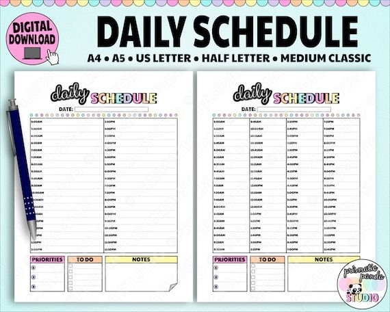 Daily Schedule Printable 15 30 Minute Increment Timetable
