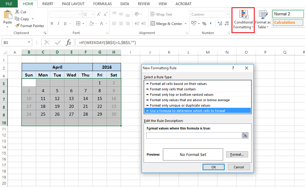 Date Functions : Excel Calendar (part 2) Change This Limited