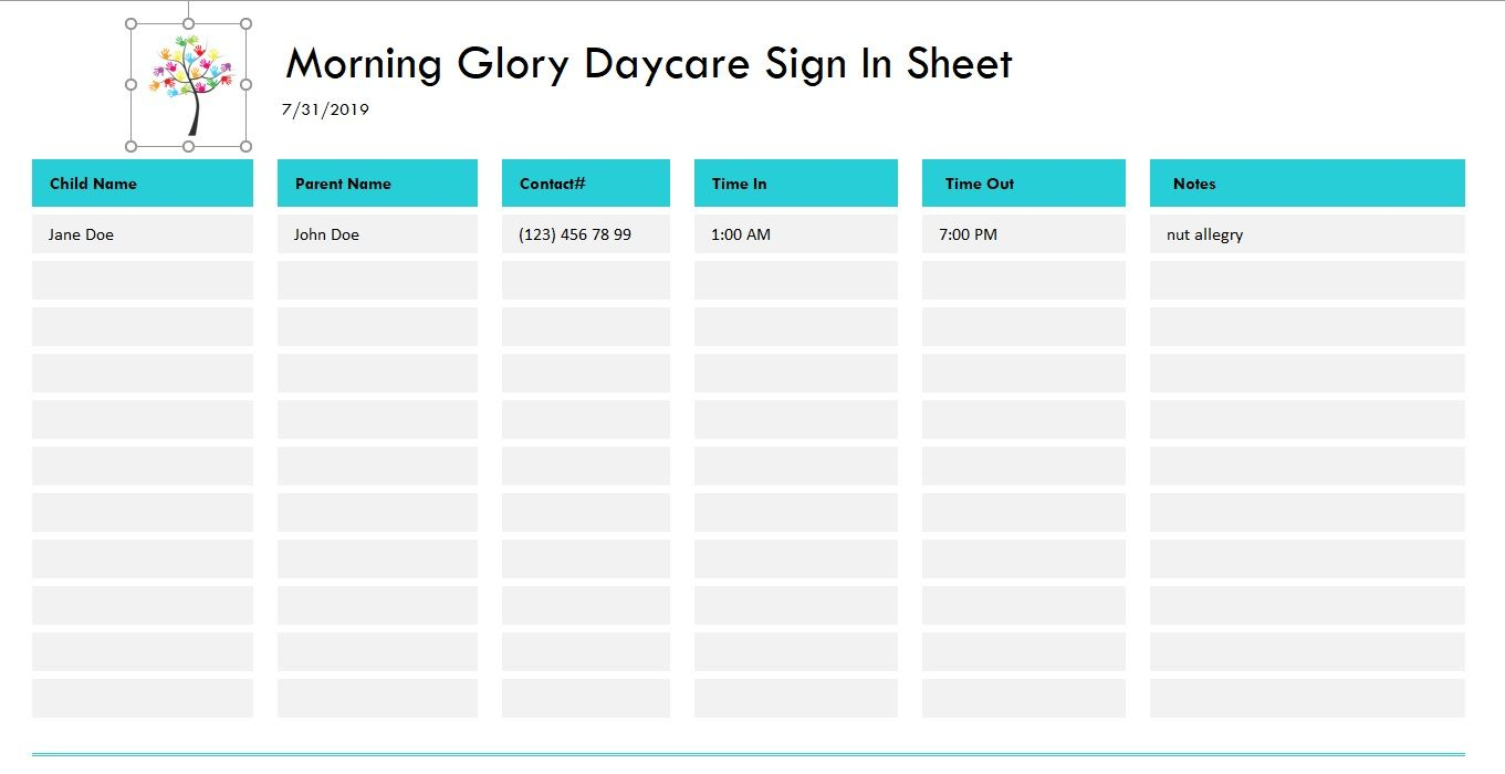 daycare sign in sheet » exceltemplate