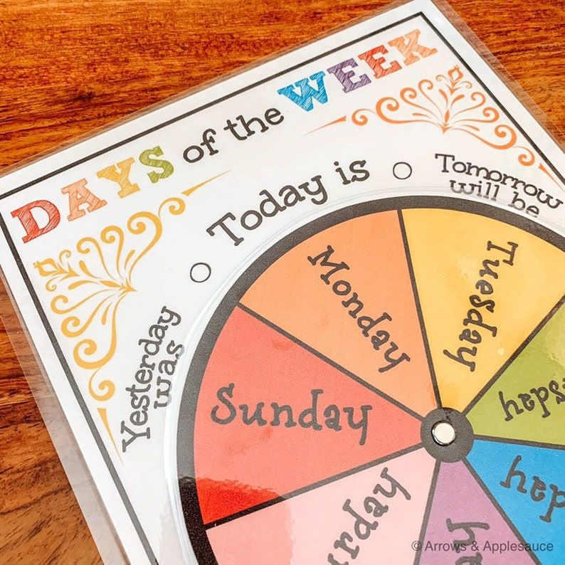 Days Of The Week Printable Wheel Circle Time Calendar | Etsy