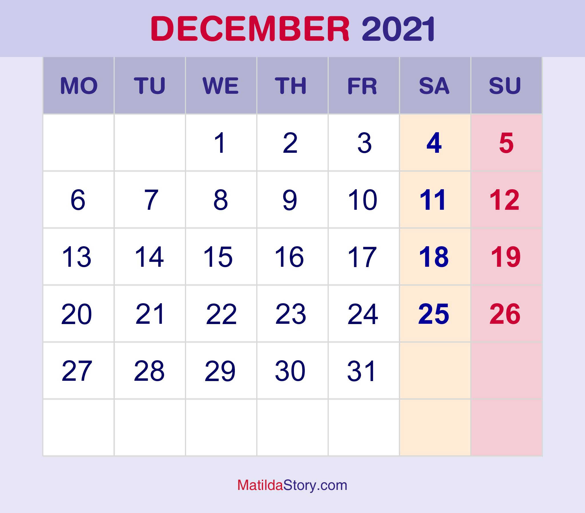 december 2021 monthly calendar, monthly planner, printable