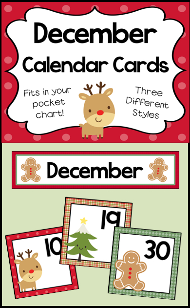 December Calendar Numbers Monthly Calendar Cards Set