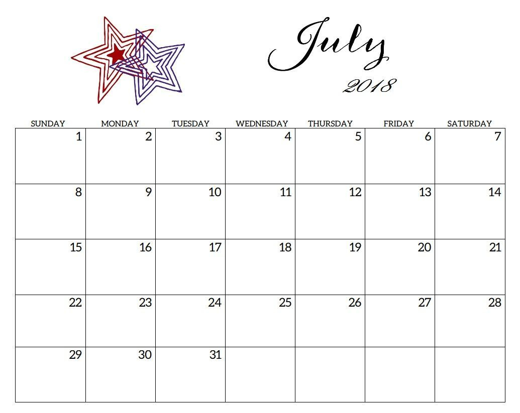 Decorative July 2018 Calenar, July 2018 Calendar Pdf, Word