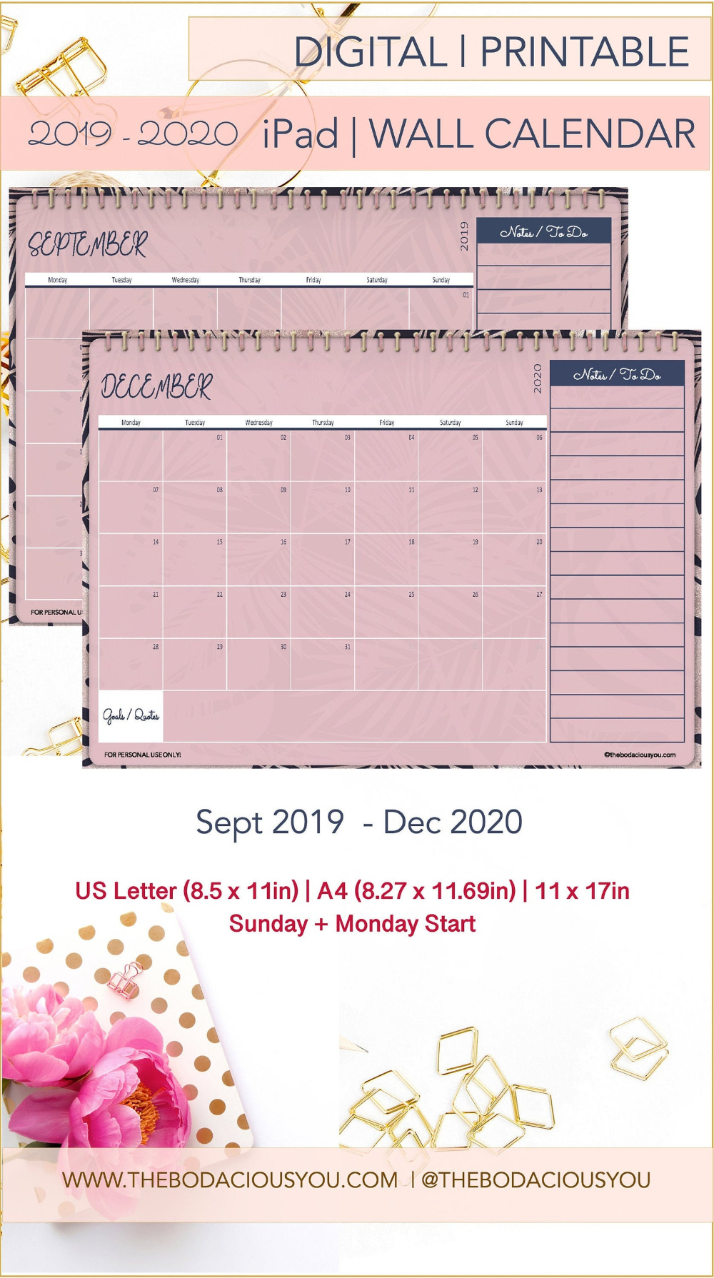 Digital 2019 2020 Calendar | Printable Us Letter Monthly