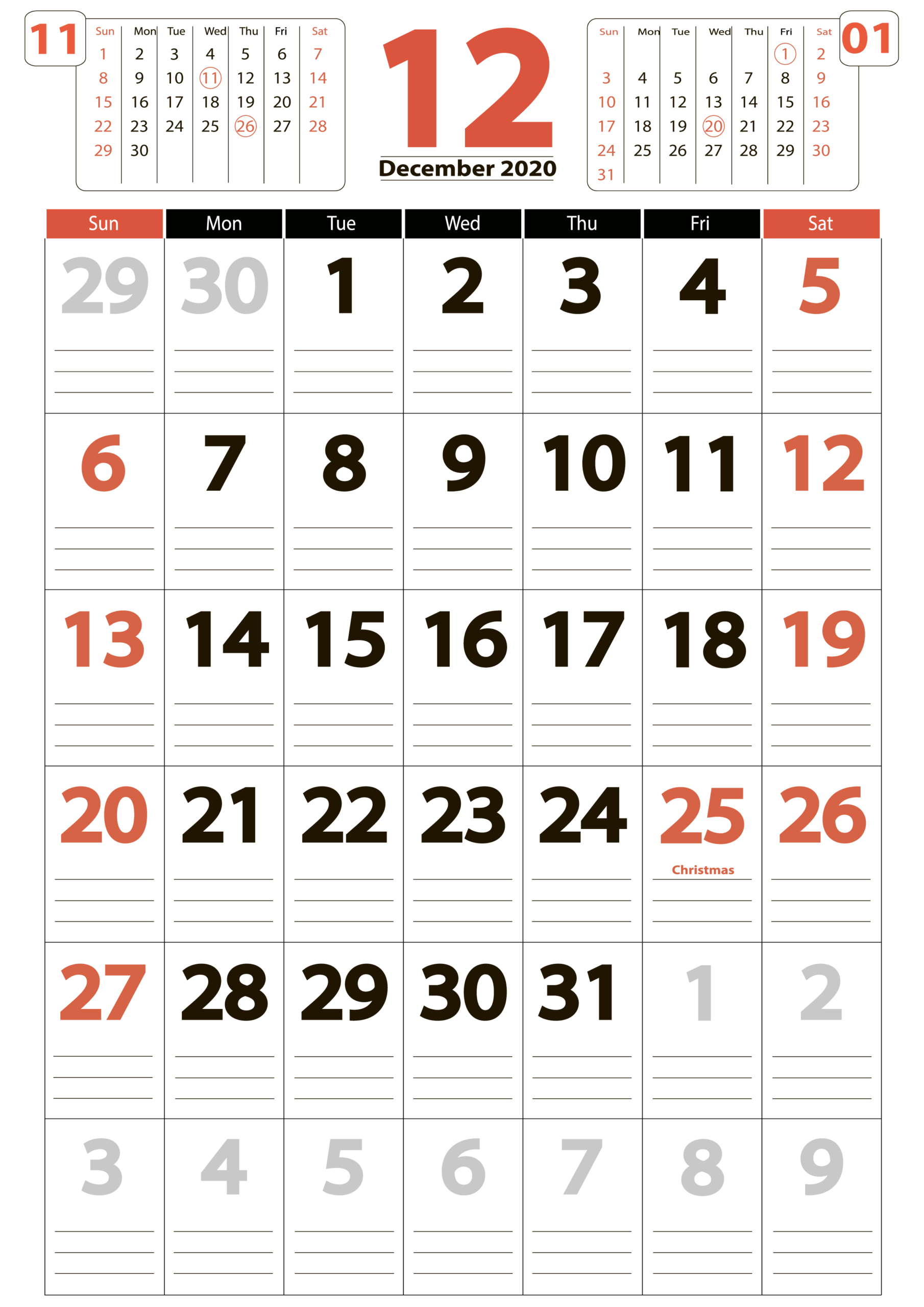 Download December 2020 Calendar United States