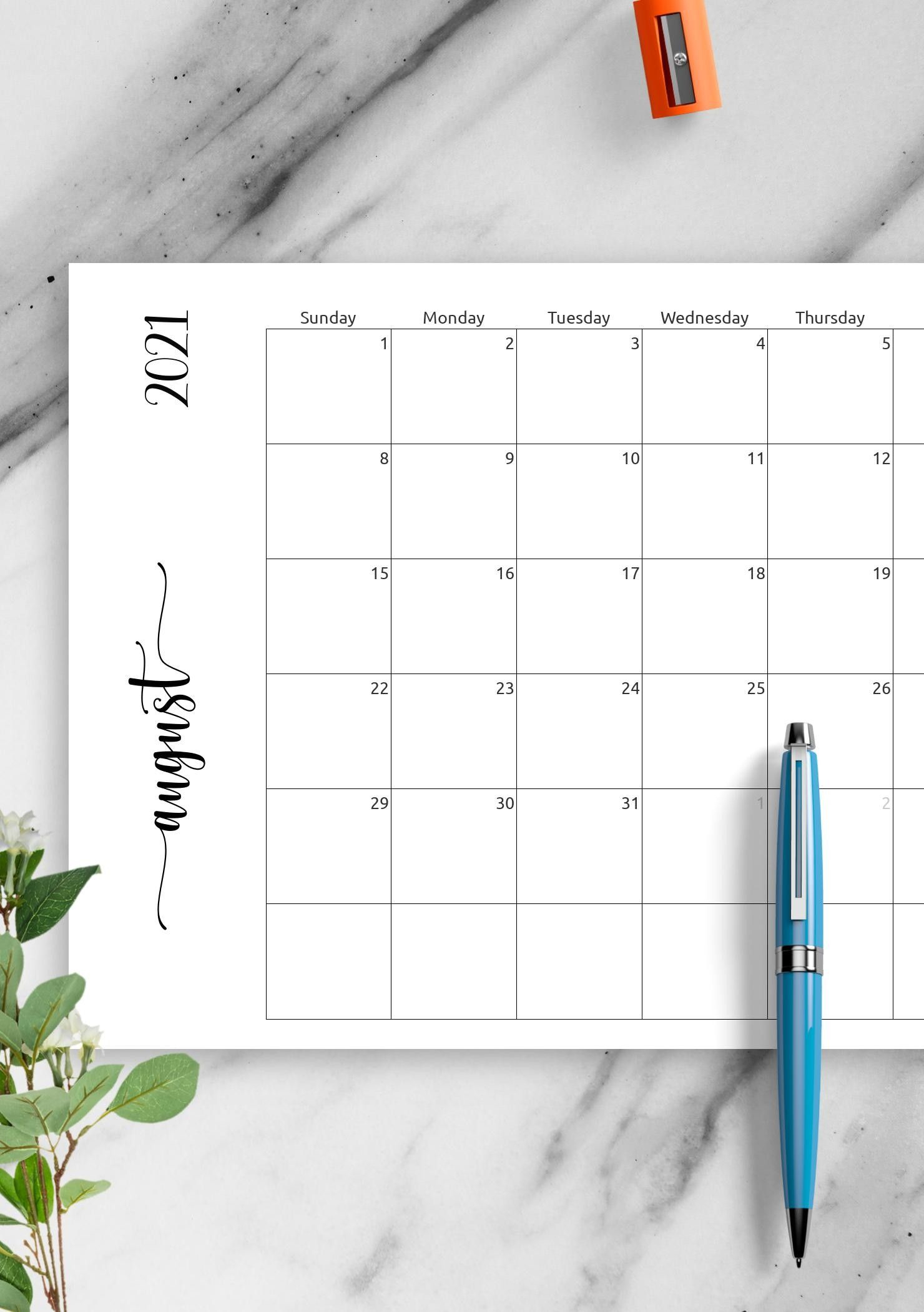 download printable simple monthly calendar horizontal pdf