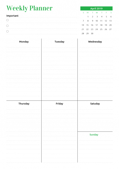 download printable week at a glance planner with calendar