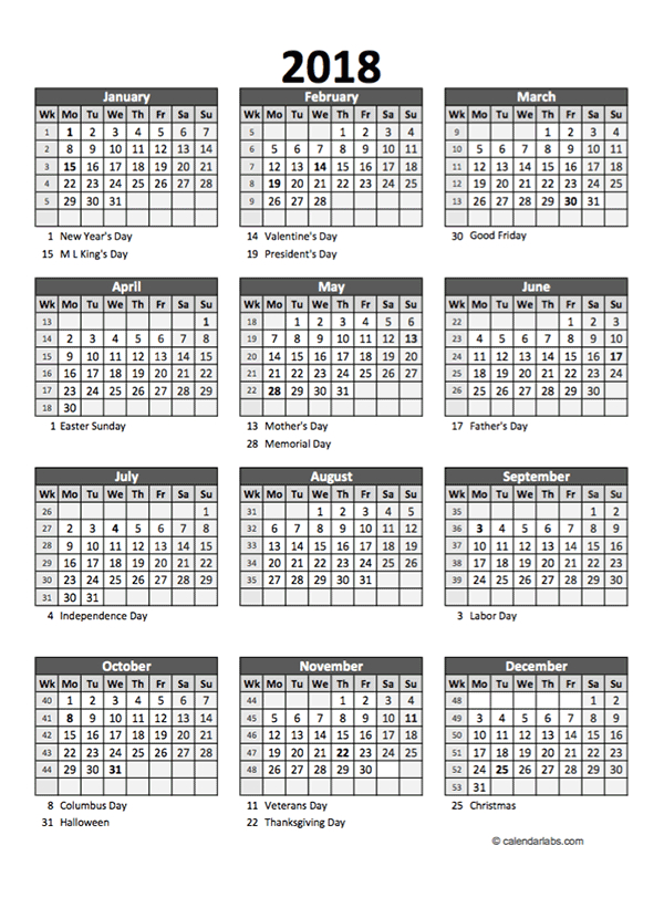 editable 2018 yearly spreadsheet calendar free printable