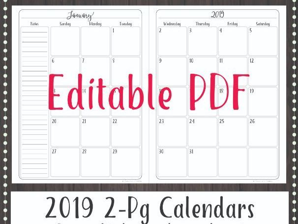 Editable 2019 Monthly Calendar 2 Page Spread | Teaching